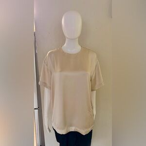 Beige H&M Short-Sleeve Satin Crewneck Top